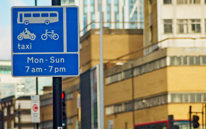 Bus lane hours of operation. Buses, motorcycles, bikes, taxis can use at all times.