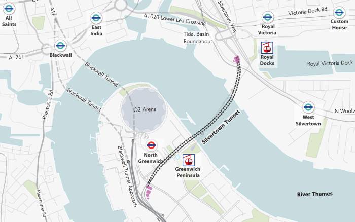 Map of proposed Silvertown Tunnel