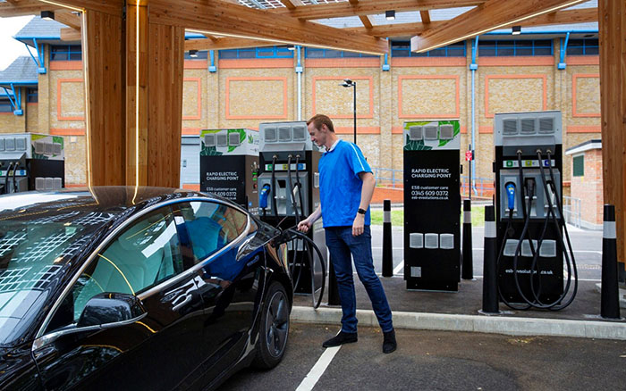 An electric car charging